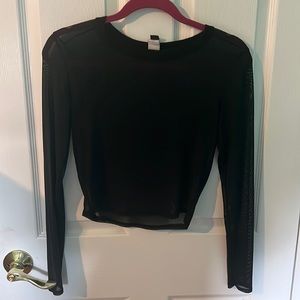 Medium black long sleeve mesh crop top